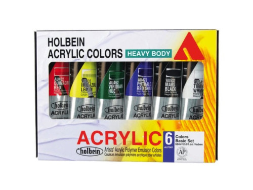Zestaw farb akrylowych Heavy Body Acrylic - Holbein - Basic, 6 kolorów x 60 ml