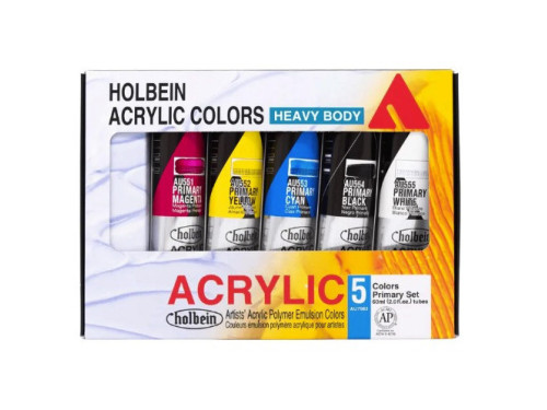 Zestaw farb akrylowych Heavy Body Acrylic - Holbein - Primary, 5 kolorów x 60 ml