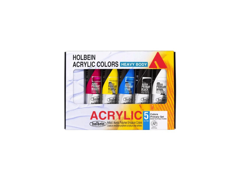 Zestaw farb akrylowych Heavy Body Acrylic - Holbein - Primary, 5 kolorów x 60 ml