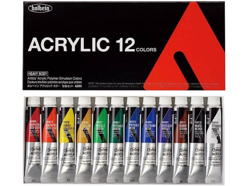 Set of Heavy Body Acrylic Paints - Holbein - 12 x 20 ml