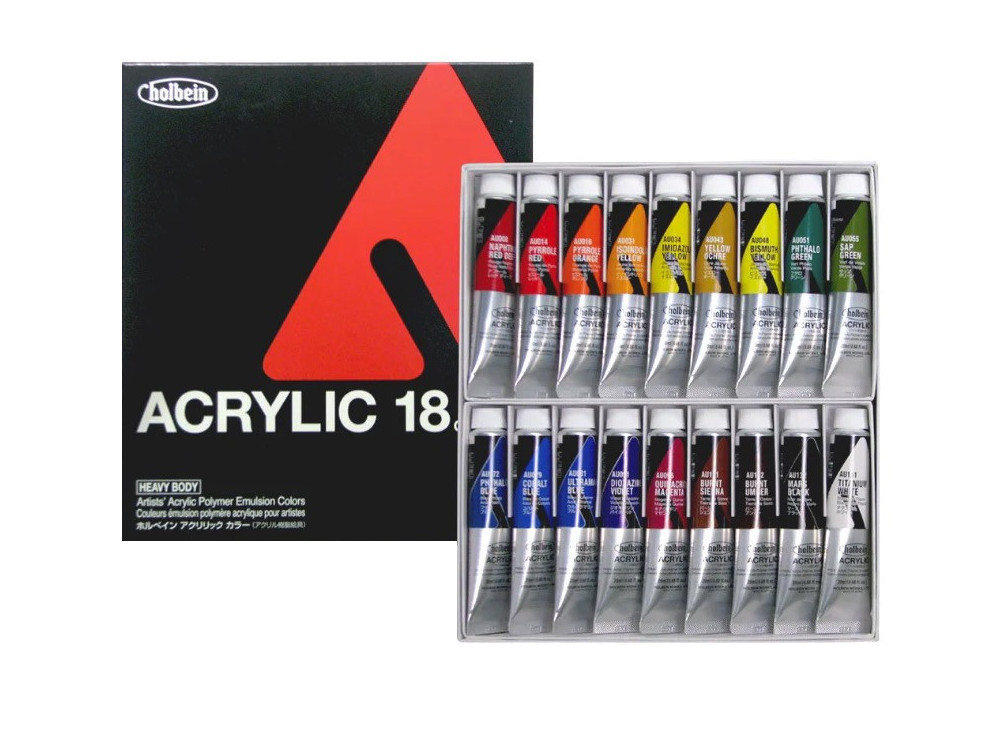 Set of Heavy Body Acrylic Paints - Holbein - 18 x 20 ml