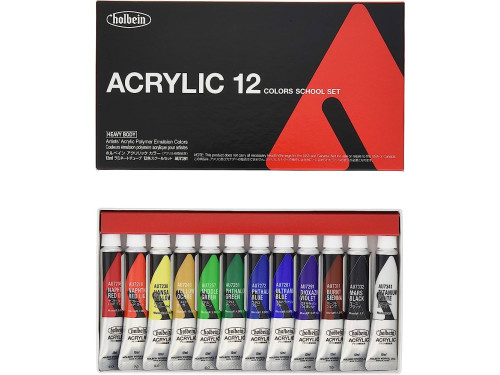Set of Heavy Body Acrylic Paints, School Set - Holbein - 12 x 12 ml