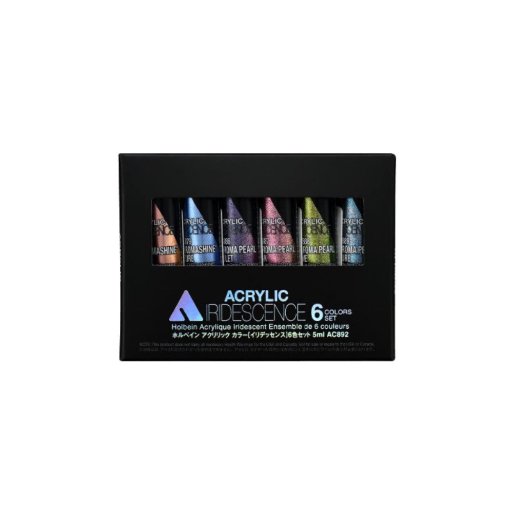 Set of Iridescence Acrylic Paints - Holbein - 6 colors x 5 ml