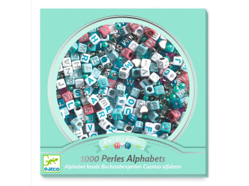 Jewelry making set for kids, Alphabet Beats - Djeco - silver, 1000 pcs.