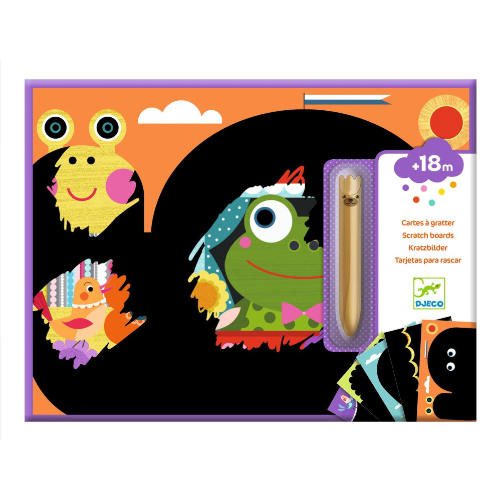 Scratch boards for children - Djeco - Animal World, 4 sheets