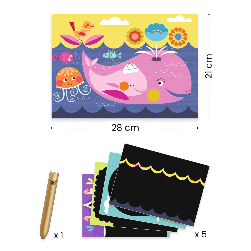 Scratch boards for children - Djeco - Animal World, 4 sheets