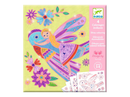 Set of metallic coloring sheets - Djeco - Fairies, 4 pcs.