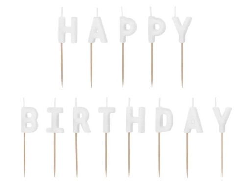 Birthday candles Happy Birthday - white, 13 pcs.