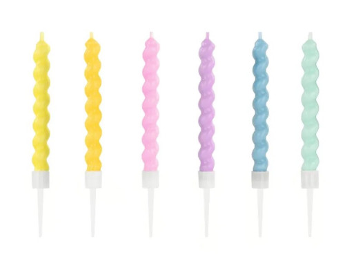 Twisted birthday candles - pastel, 8,5 cm, 6 pcs.