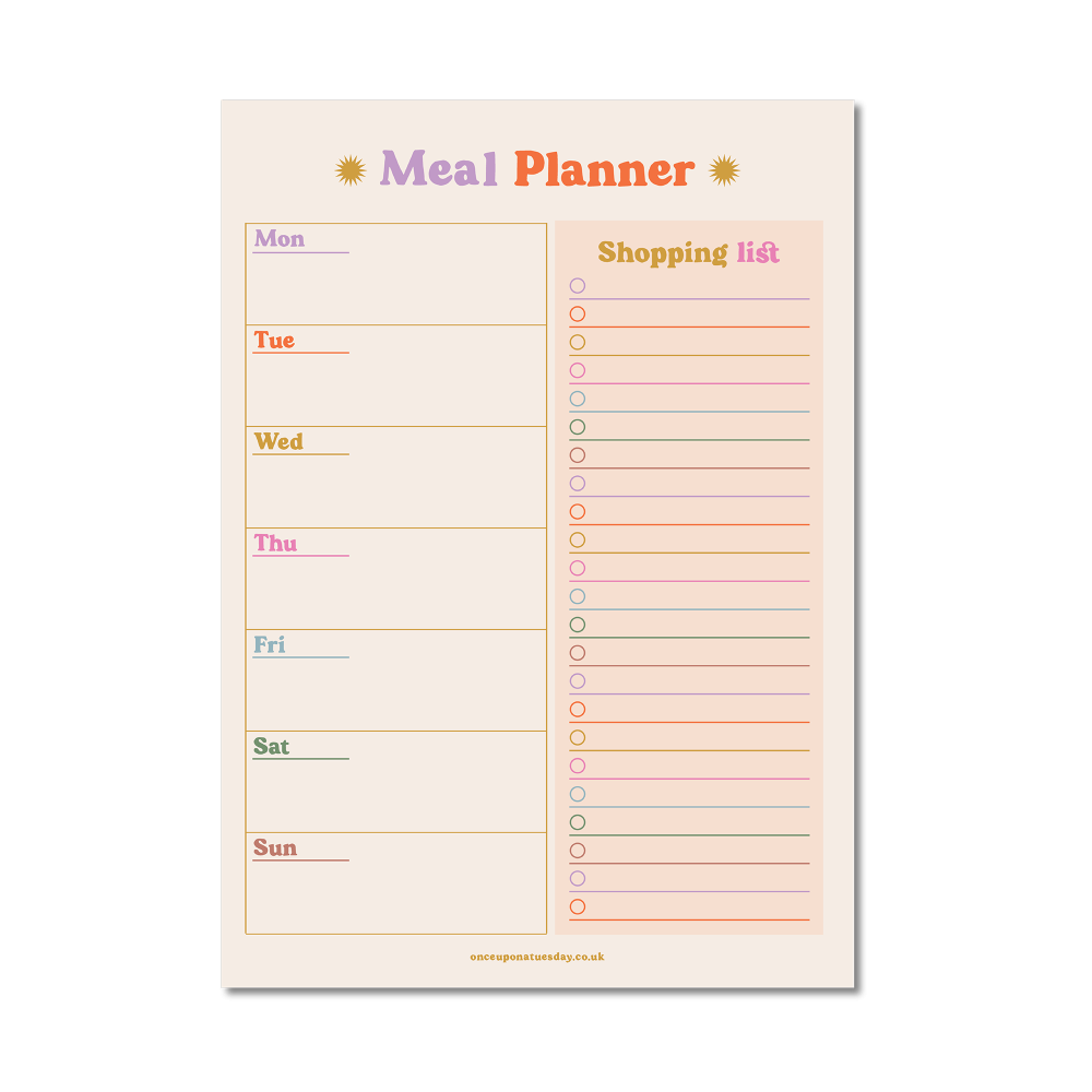 Planer posiłków z listą zakupów spożywczych - Once Upon a Tuesday - A5
