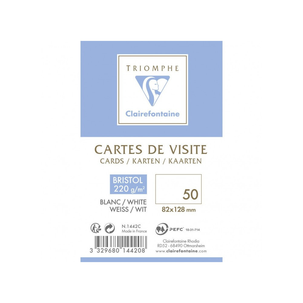 Set of business cards - Clairefontaine - White, 8,2 x 12,8 cm, 50 pcs.
