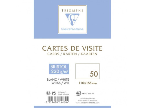 Set of business cards - Clairefontaine - White, 11 x 15,5 cm, 50 pcs.