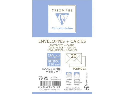 Set of envelopes and cards - Clairefontaine - White, 9 x 14 cm, 20 pcs.