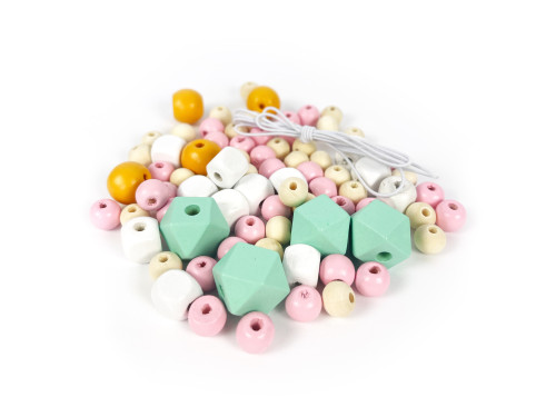 Wooden beads - DpCraft - pastel colors, 80 pcs