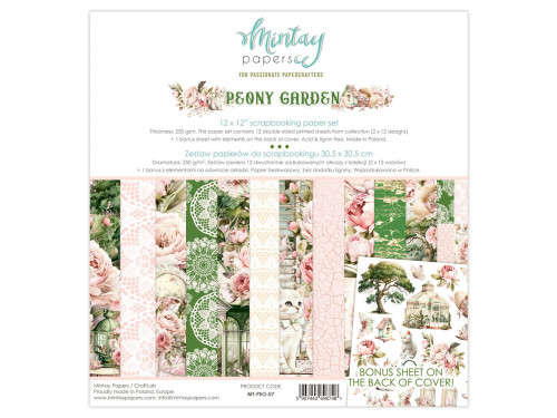 Zestaw papierów do scrapbookingu 30,5 x 30,5 cm - Mintay - Peony Garden