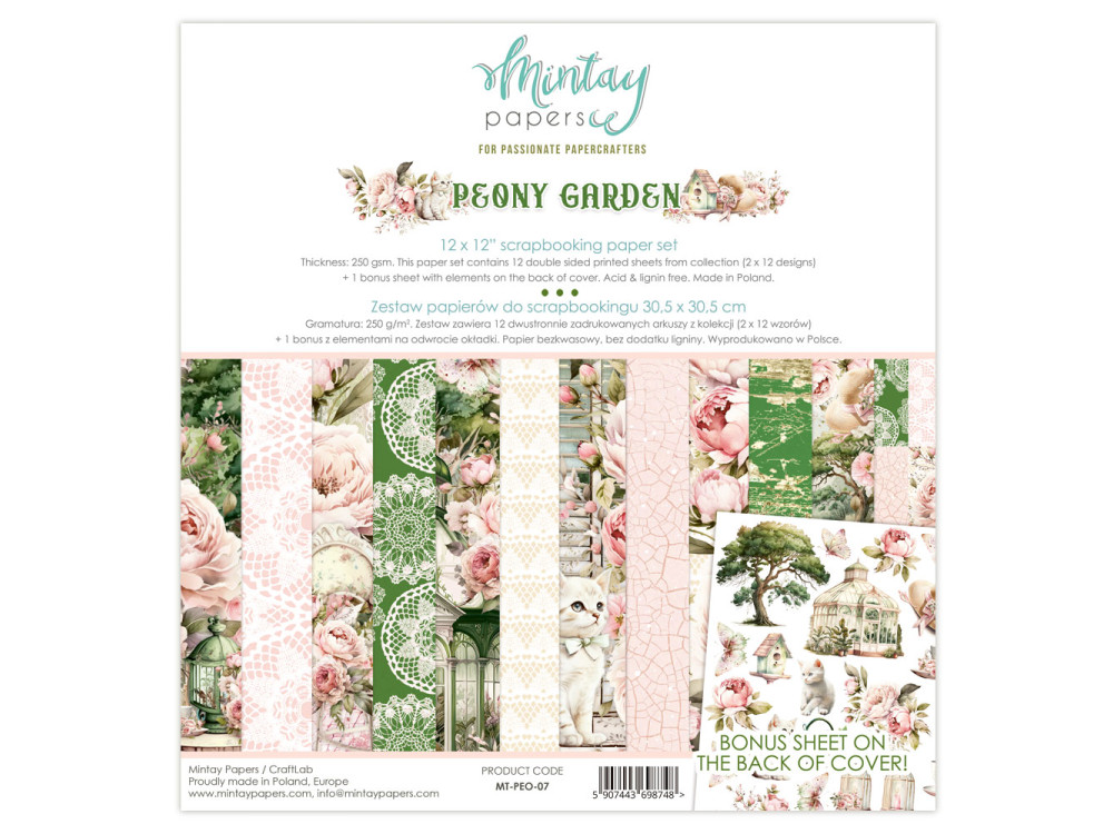 Set of scrapbooking papers 30,5 x 30,5 cm - Mintay - Peony Garden