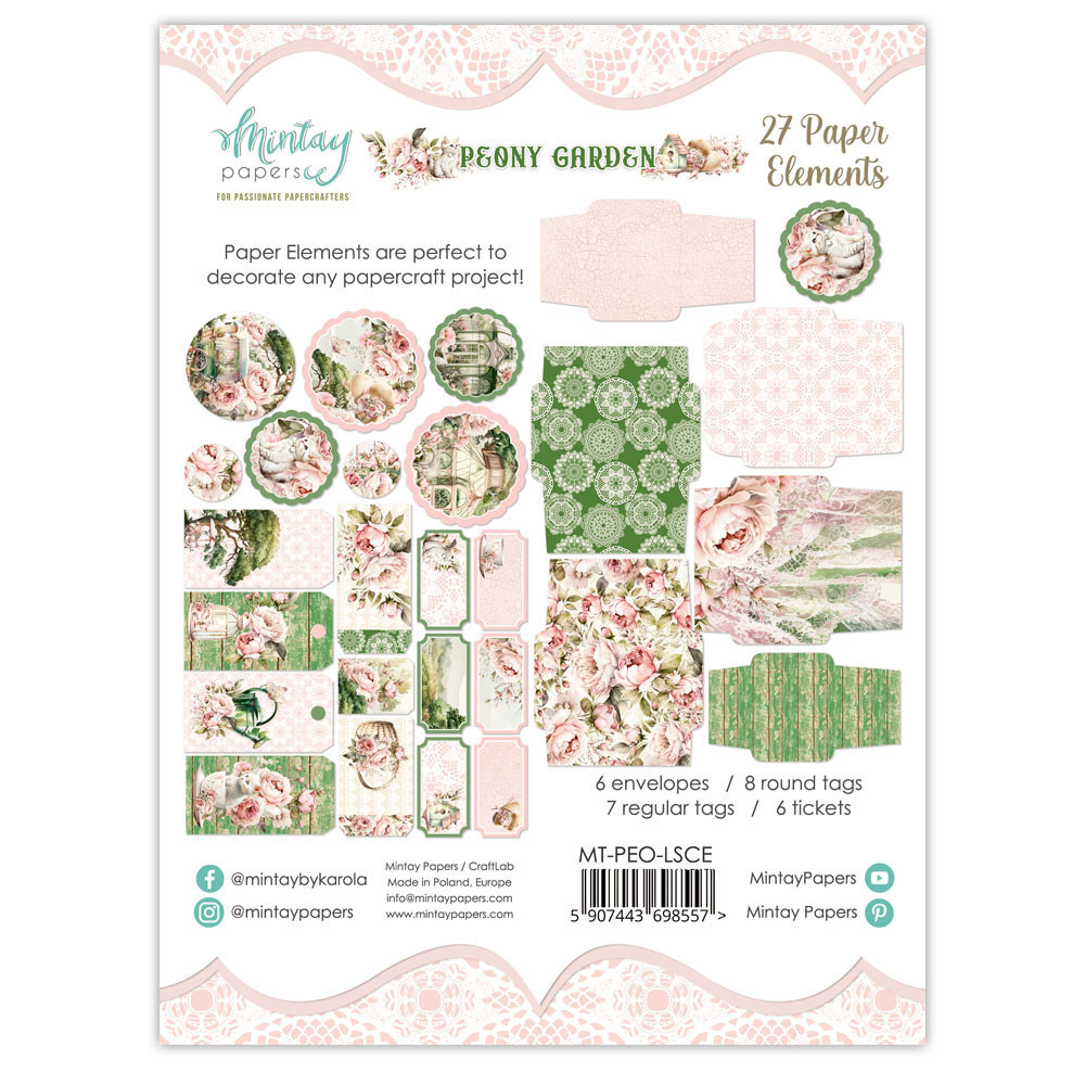 Set of paper elements, tags - Mintay - Peony Garden, 27 pcs.