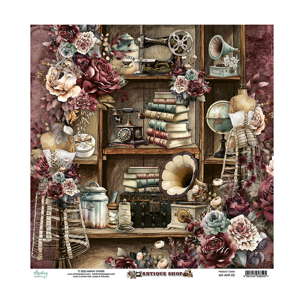 Scrapbooking paper 30,5 x 30,5 cm - Mintay - Antique Shop 02