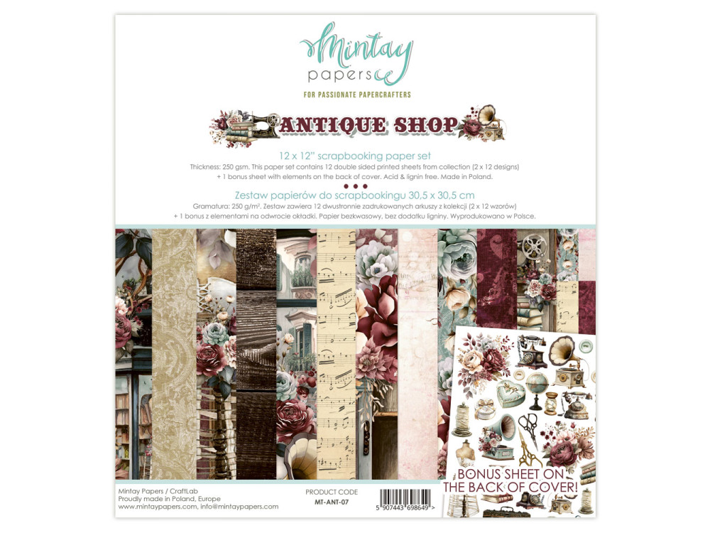 Set of scrapbooking papers 30,5 x 30,5 cm - Mintay - Antique Shop