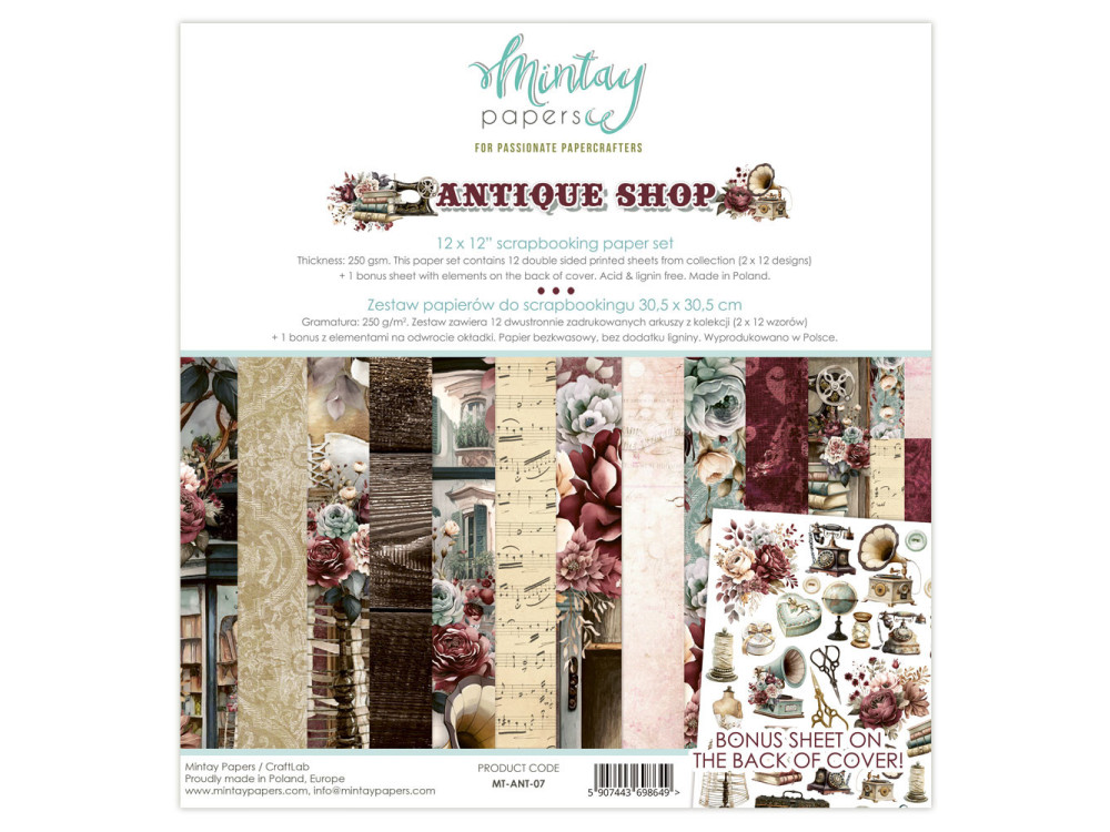 Zestaw papierów do scrapbookingu 30,5 x 30,5 cm - Mintay - Antique Shop