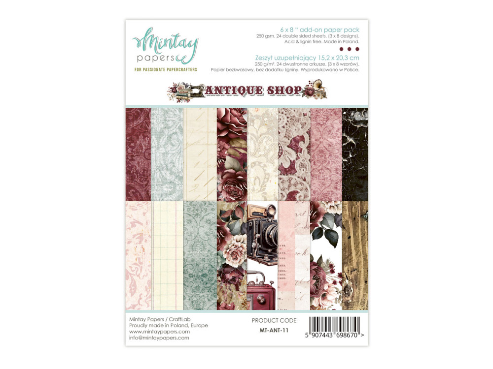 Zeszyt uzupełniający z papierami do scrapbookingu - Mintay - Antique Shop