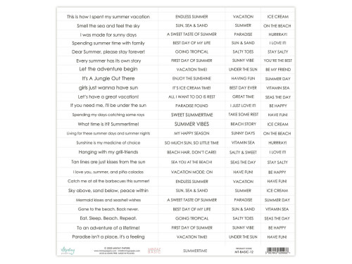 Set of scrapbooking quotes 30,5 x 30,5 cm - Mintay - Summertime, eng.