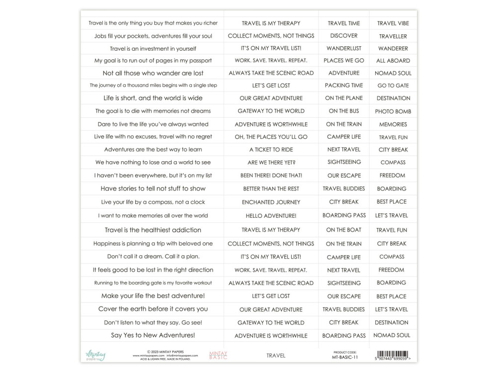 Set of scrapbooking quotes 30,5 x 30,5 cm - Mintay - Travel, eng.