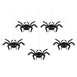 Paper Spiders decoration - black, 17 x 27 cm, 5 pcs.