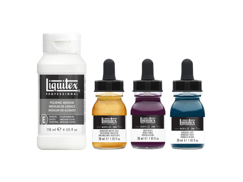 Zestaw tuszów akrylowych z medium do pouringu - Liquitex - Deep Colors, 3 x 30 ml