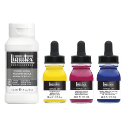 Zestaw tuszów akrylowych z medium do pouringu - Liquitex - Primary Colors, 3 x 30 ml