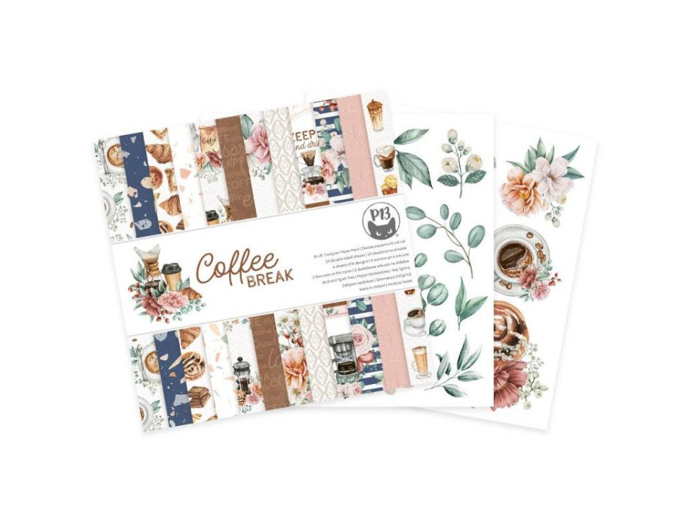 Set of scrapbooking papers 15,3 x 15,3 cm - Piątek Trzynastego - Coffee Break