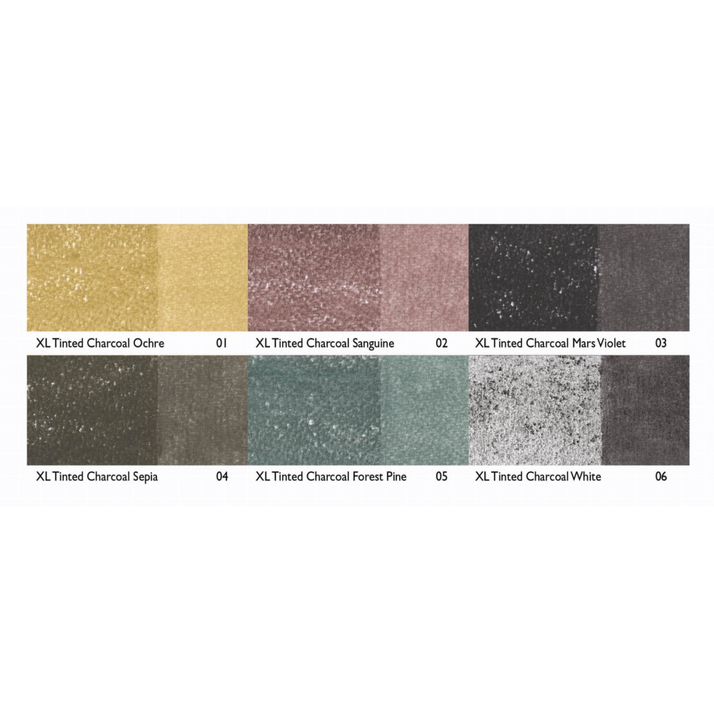 Zestaw węgli Tinted Charcoal XL w sztyfcie - Derwent - 6 kolorów