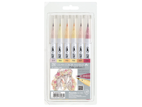 Set of Zig Clean Color Real Brush Pens - Kuretake - 6 pcs.