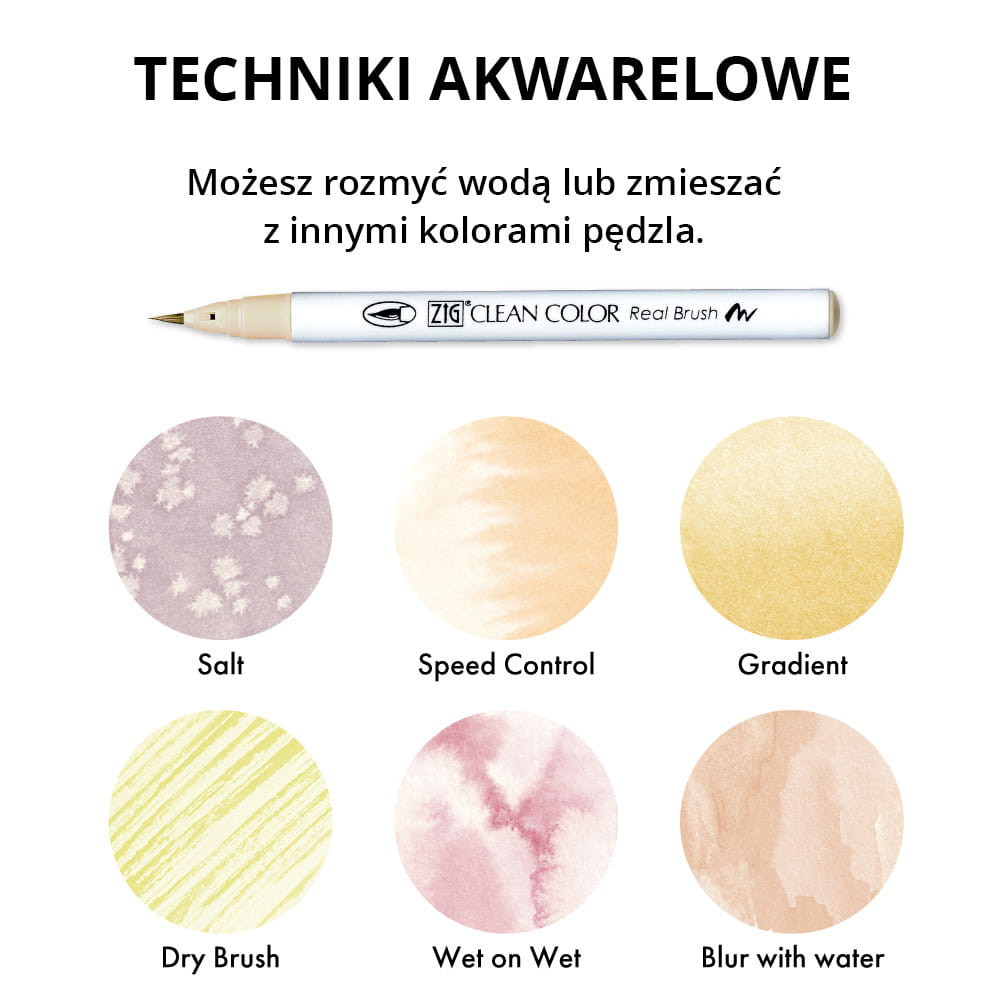 Zestaw pisaków pędzelkowych Zig Clean Color Real Brush - Kuretake - 6 kolorów