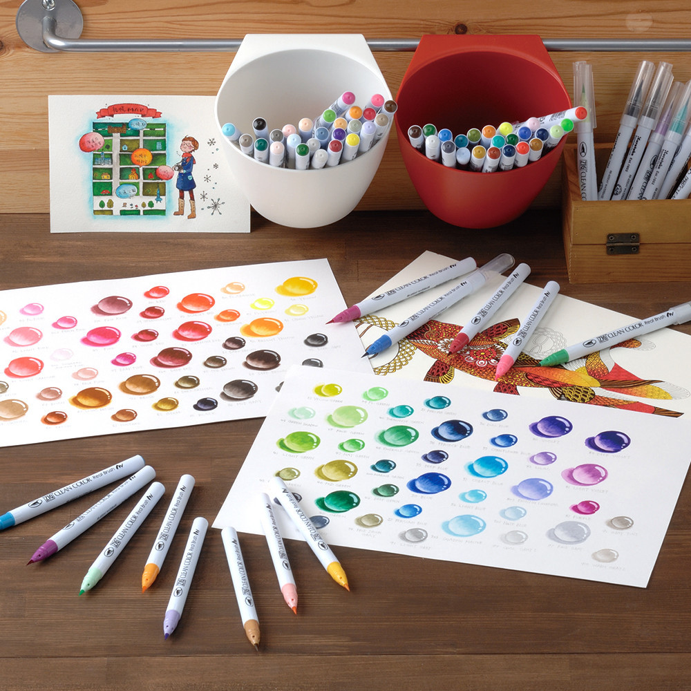 Set of Zig Clean Color Real Brush Pens, Pale Colors - Kuretake - 6 pcs.