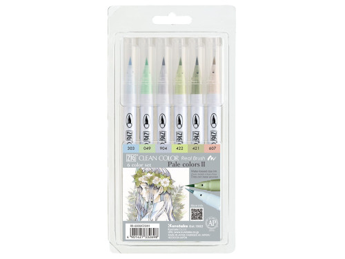Zestaw pisaków pędzelkowych Zig Clean Color Real Brush - Kuretake - 6 kolorów
