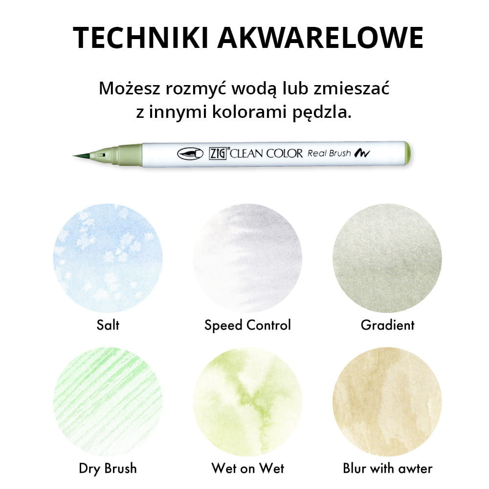 Zestaw pisaków pędzelkowych Zig Clean Color Real Brush - Kuretake - 6 kolorów
