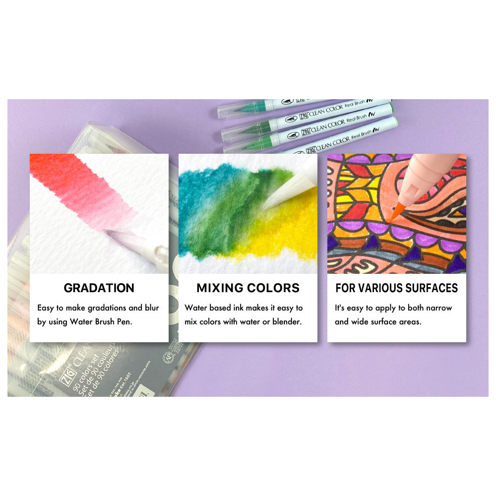 Zestaw pisaków pędzelkowych Zig Clean Color Real Brush - Kuretake - 30 kolorów