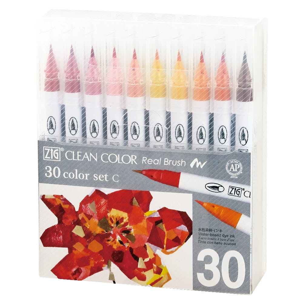 Set of Zig Clean Color Real Brush Pens, Pale Colors - Kuretake - 30 pcs.