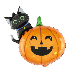 Pumpkin with cat foil balloon - 69 x 84 cm