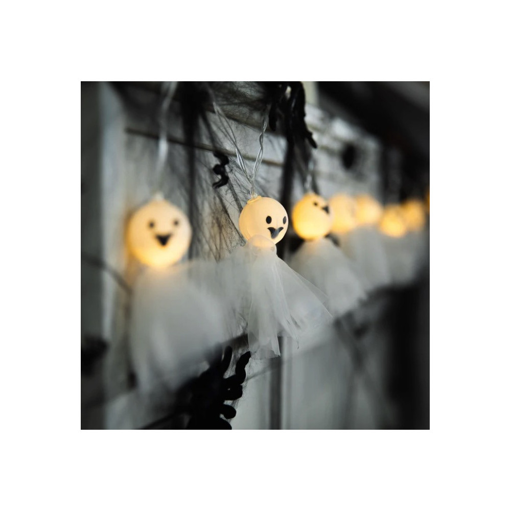 Lampki dekoracyjne na Halloween Zwiewne Duszki LED - białe, 2 m