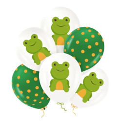 Frog latex balloons - white and green, 30 cm, 6 pcs.