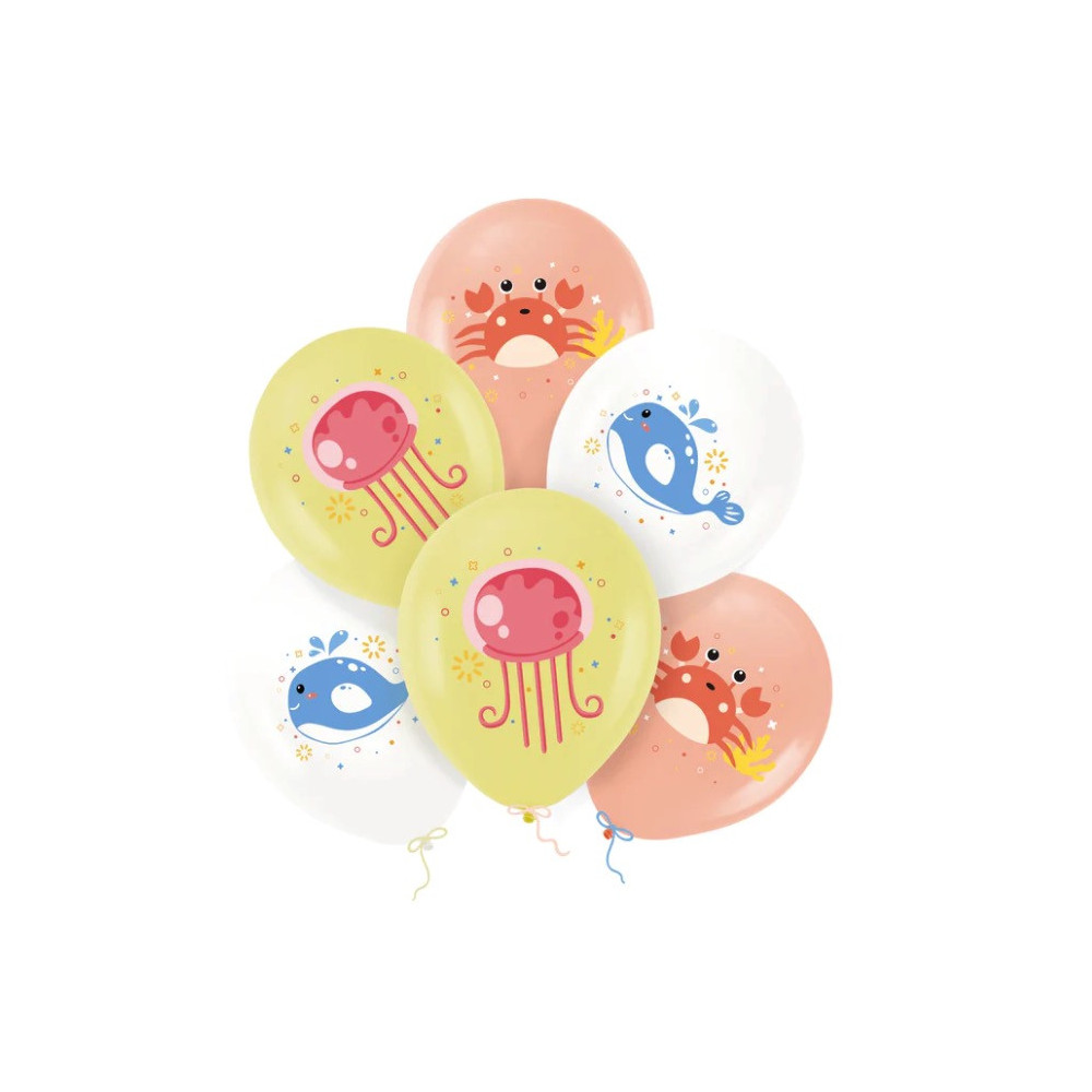 Balony lateksowe Zwierzątka Morskie - pastelowe, 30 cm, 6 szt.