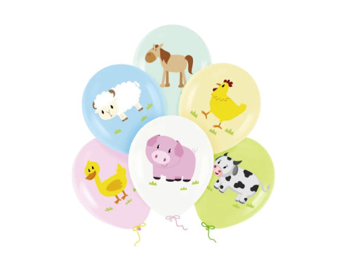 Household animals latex balloons - 30 cm, 6 pcs.