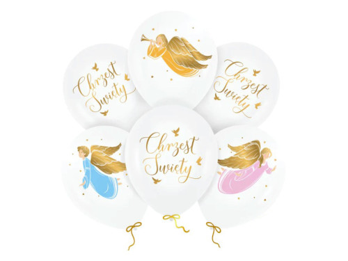 Balony lateksowe na Chrzest Święty, Anioły - 30 cm, 6 szt.