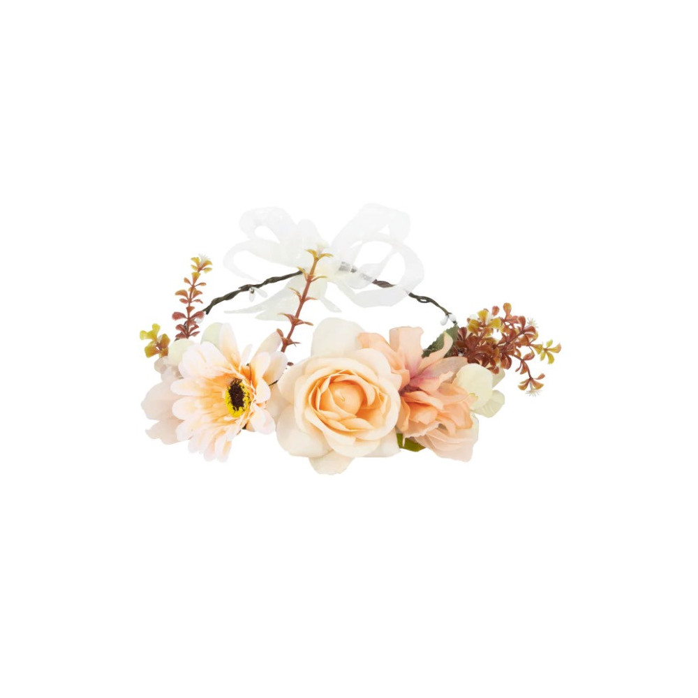Wianek, opaska na głowę z kwiatami - brzoskwiniowy, 17 cm