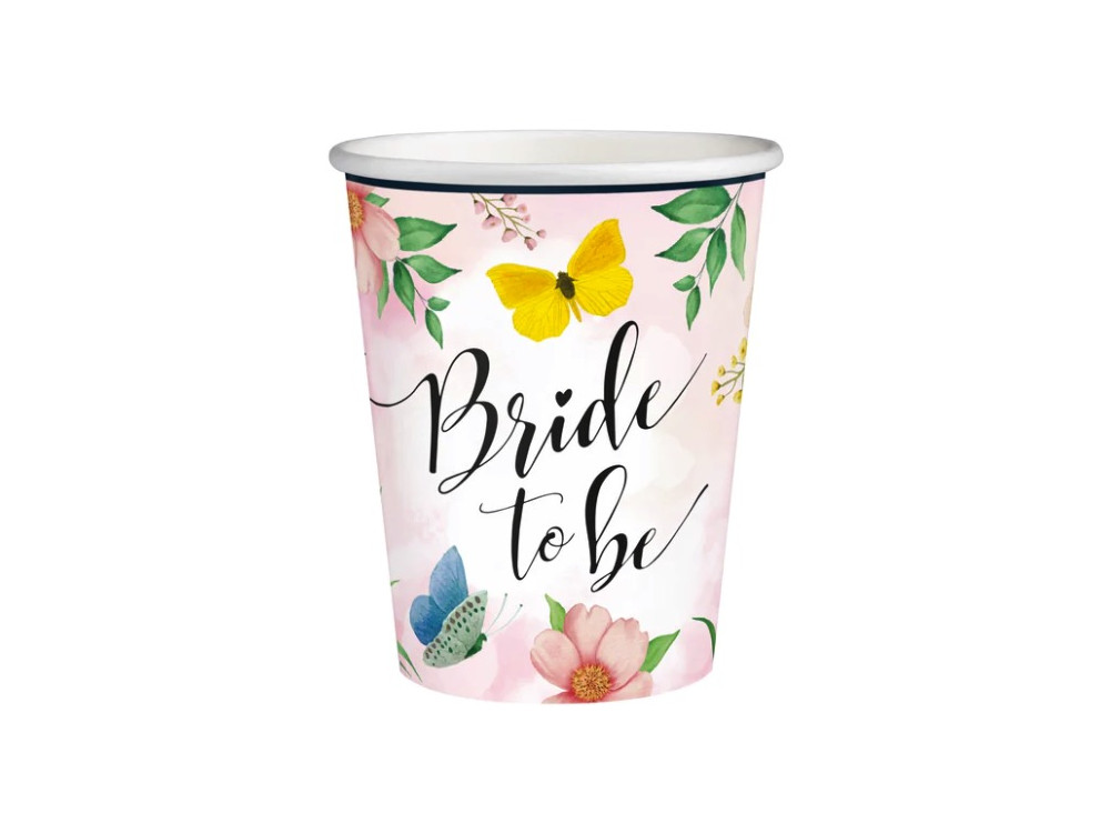 Paper cups Bride to be - pink, 220 ml, 6 pcs.