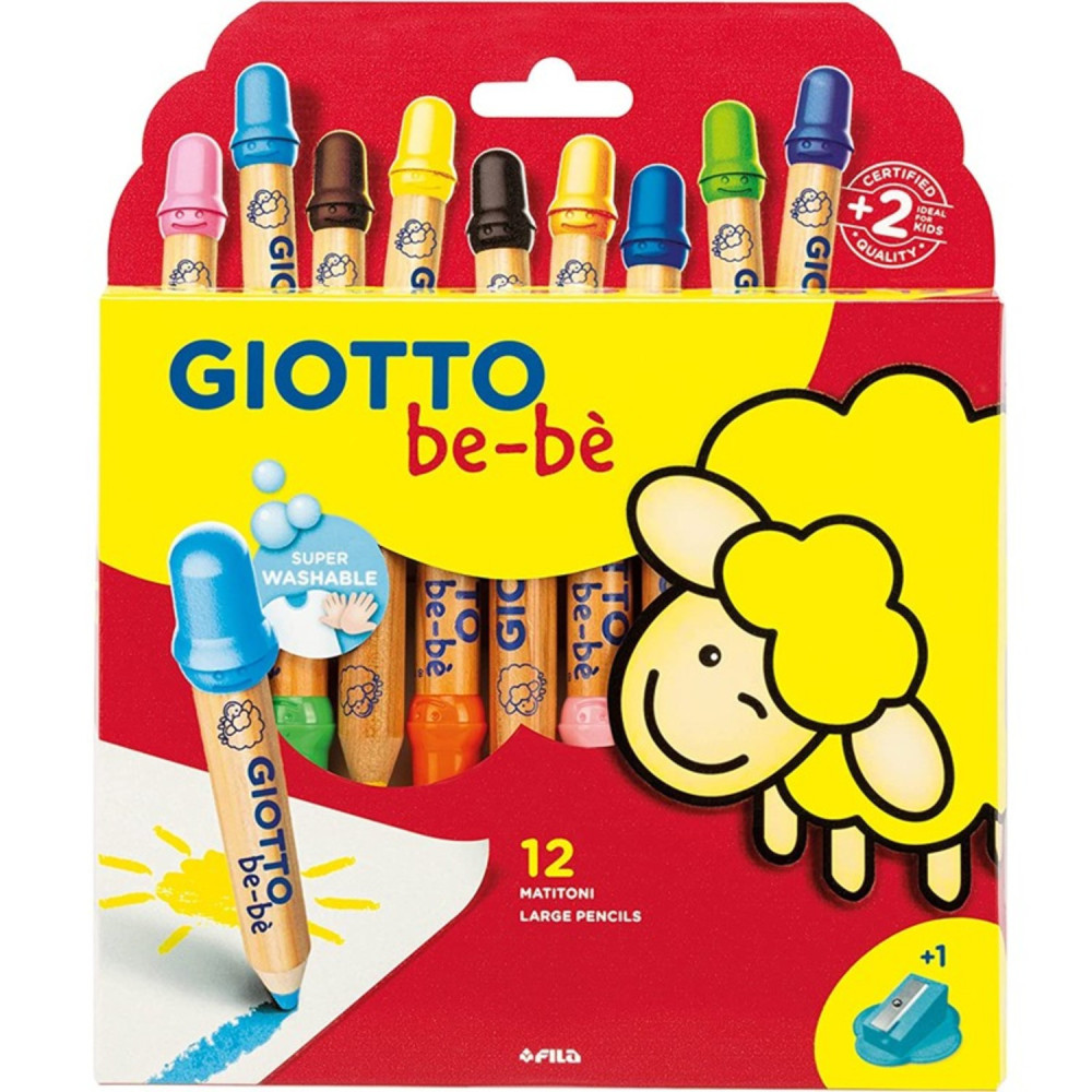 Grube kredki ołówkowe dla dzieci z temperówką - Giotto bebe - 12 kolorów