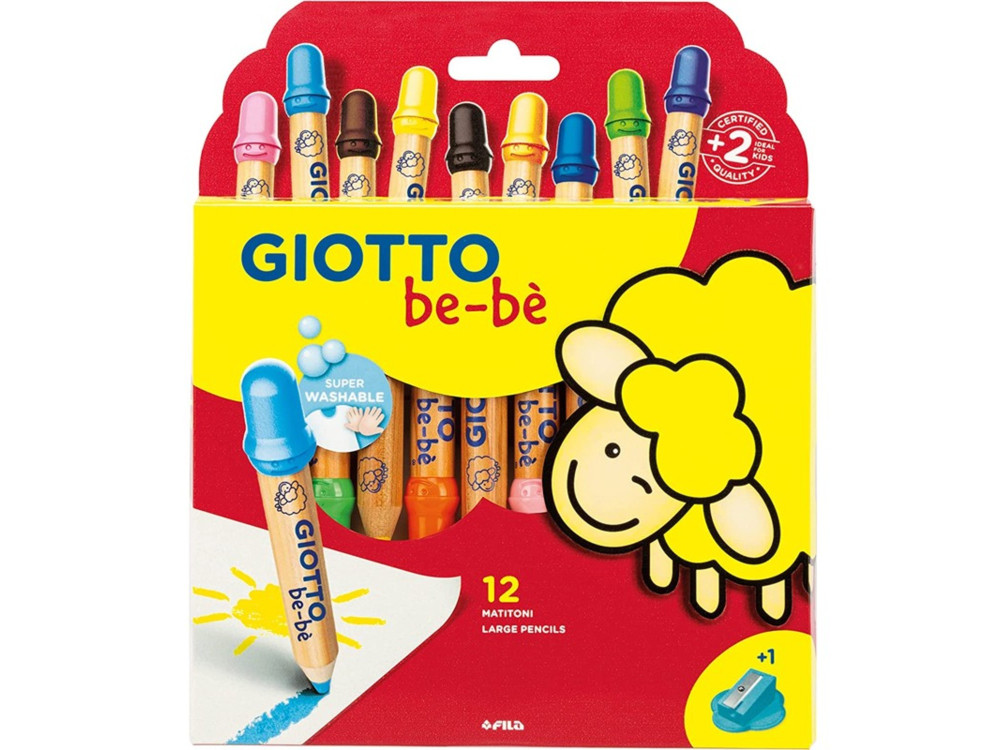 Grube kredki ołówkowe dla dzieci z temperówką - Giotto bebe - 12 kolorów