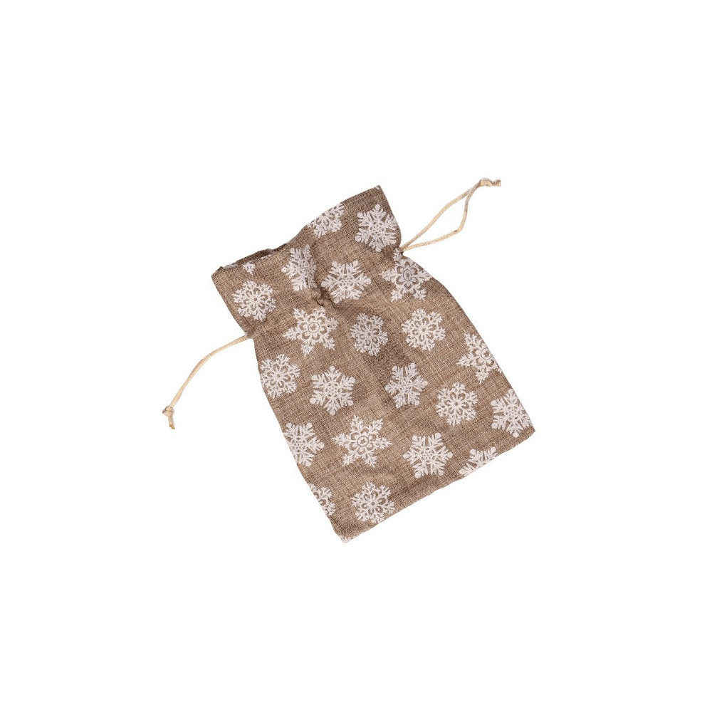 Linen gift bags with snowflakes - 13,5 x 18 cm